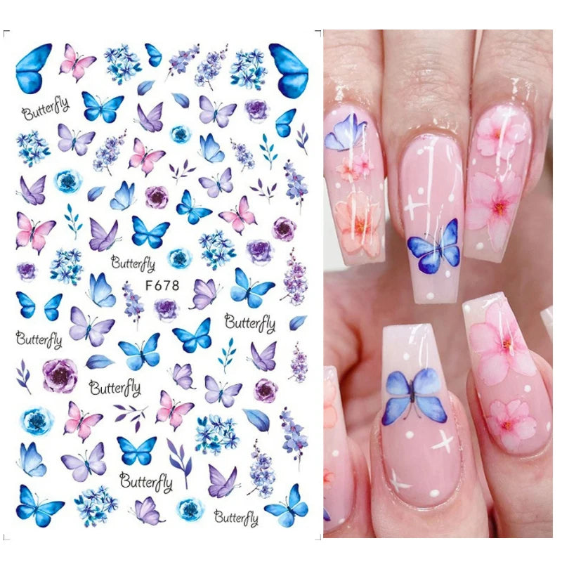 3D Floral & Butterfly Nail Art Stickers Decals