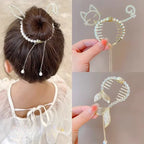 Elegant Butterfly Ponytail Hair Clip – Blue & Red Hairpin with Pearl Tassel for Women
