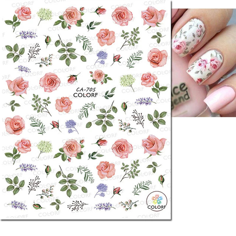 3D Butterfly & Flower Nail Art Stickers – Blue & Purple Decals for Manicure