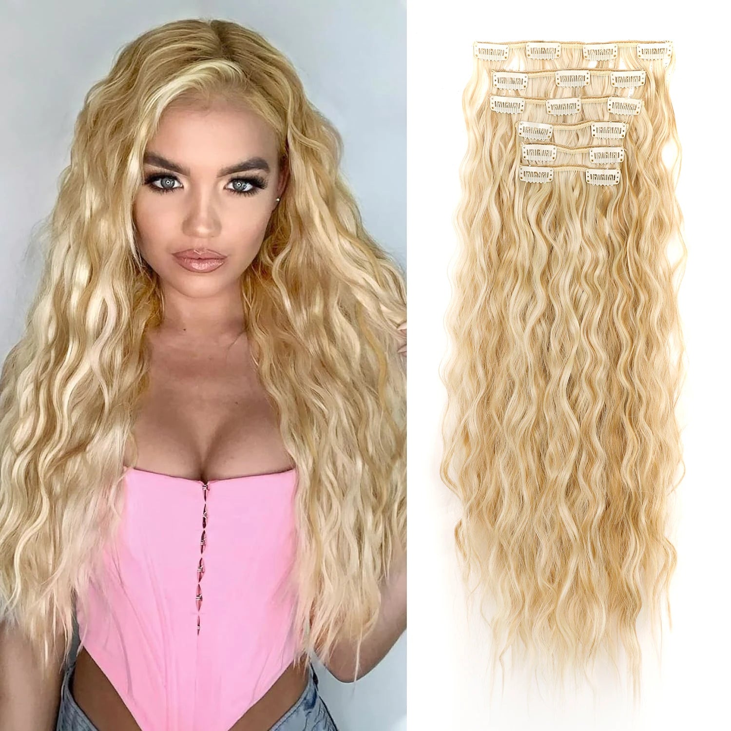 6PCS 20" Curly Synthetic Clip-In Hair Extensions – Wavy Style