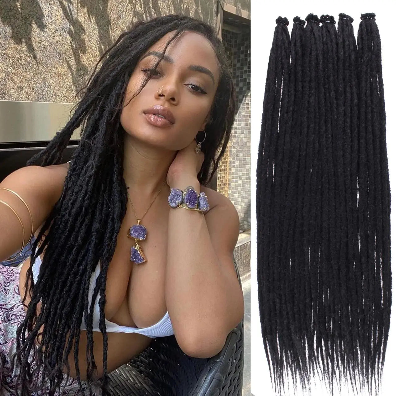 24" Handmade Synthetic Dreadlock Extensions – 10 Roots/Pack