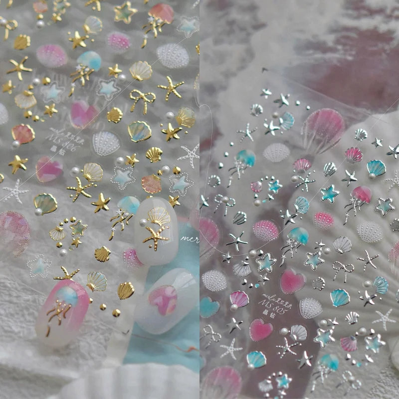 3D Starfish Shell Nail Stickers – Summer DIY Self-Adhesive Decals