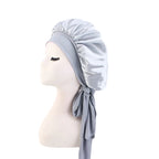 New Women’s Satin Sleeping Bonnet with Tie Bands – Adjustable Silky Cap for Curly Hair & Shower Use