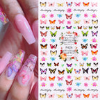 3D Butterfly & Flower Nail Art Stickers – Blue & Purple Decals for Manicure