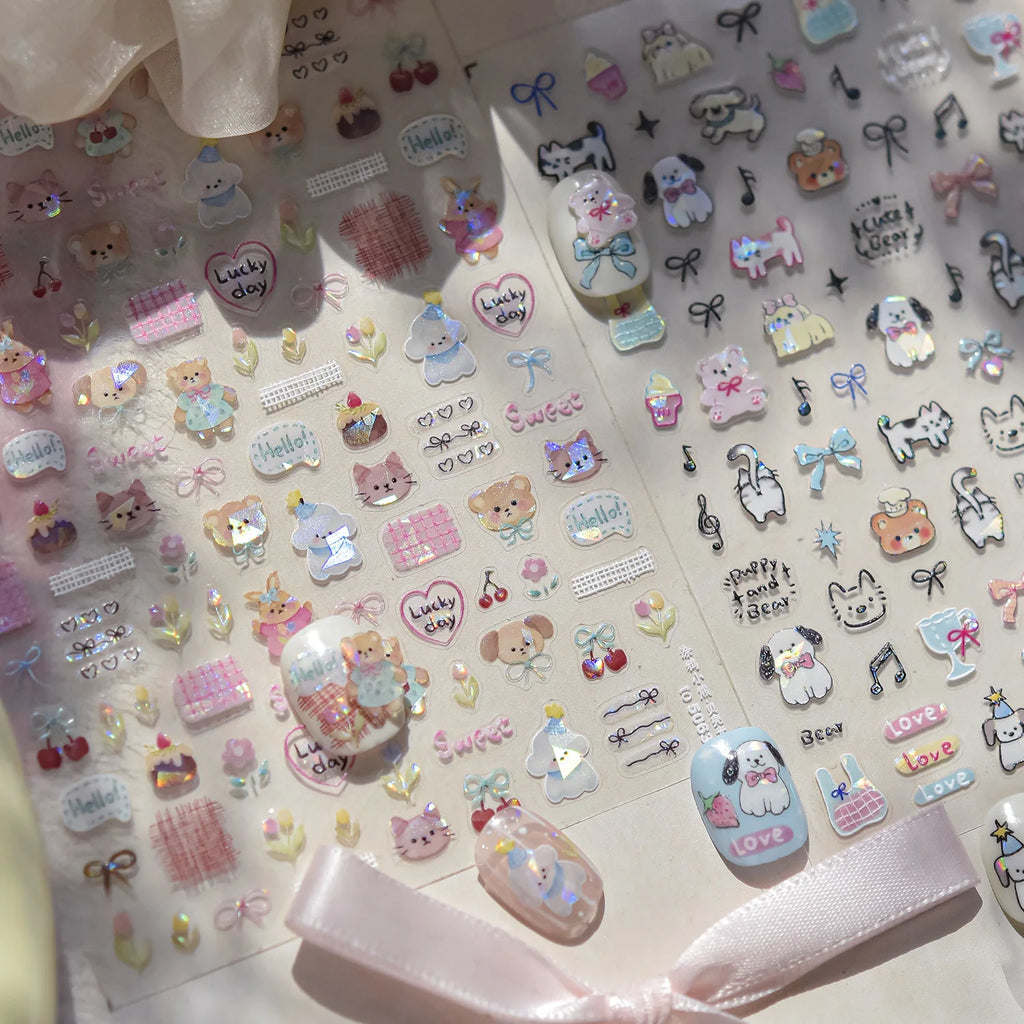 1 Sheet Cute Animal Nail Stickers – Dog, Cat, Bear & Rabbit Decals
