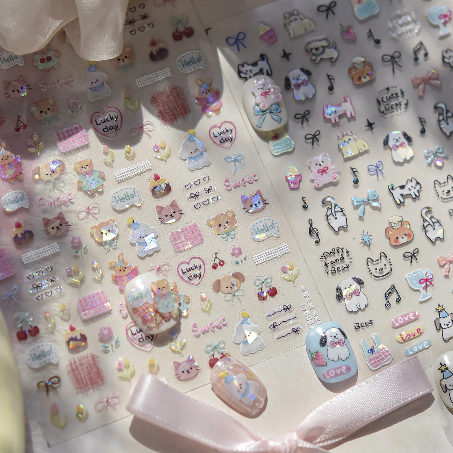 1 Sheet Cute Animal Nail Stickers – Dog, Cat, Bear & Rabbit Decals