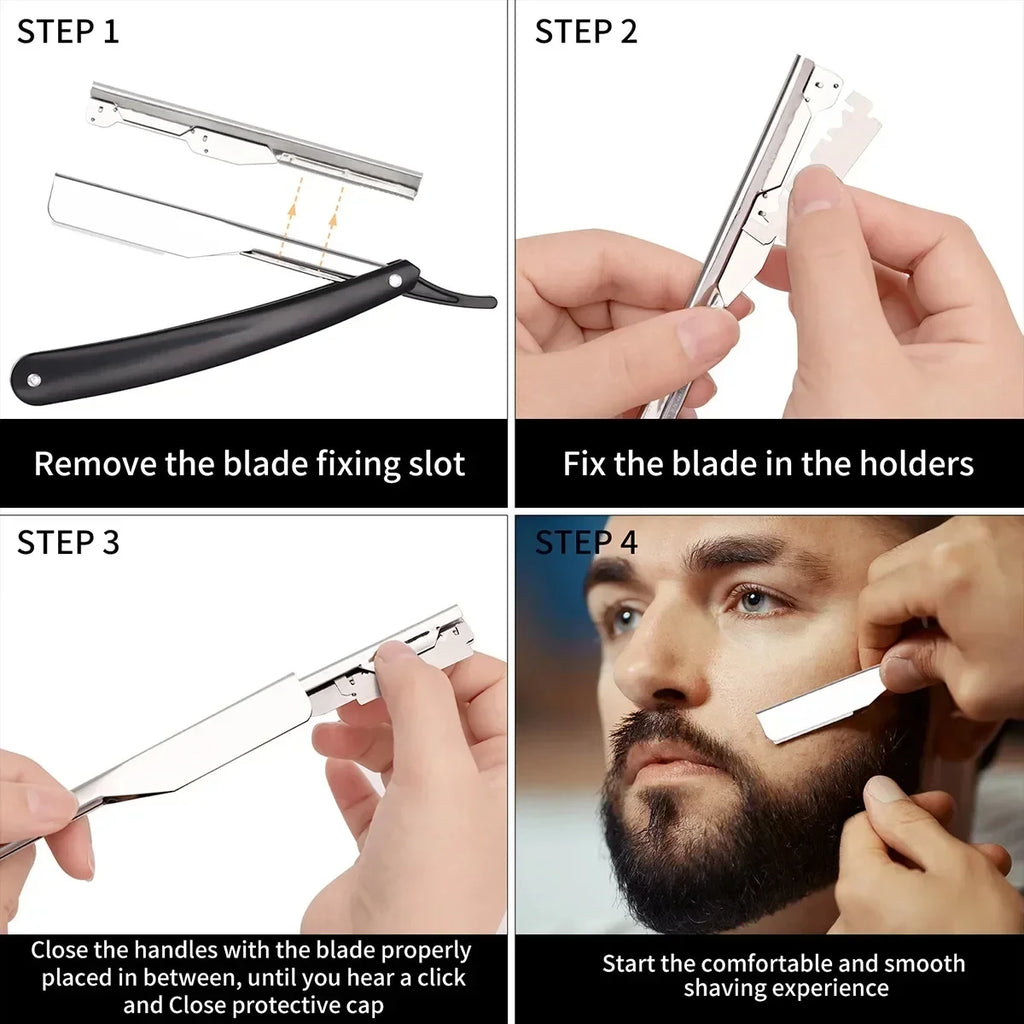 Men’s Straight Edge Razor Set with 10 Blades – Folding Shaving Knife