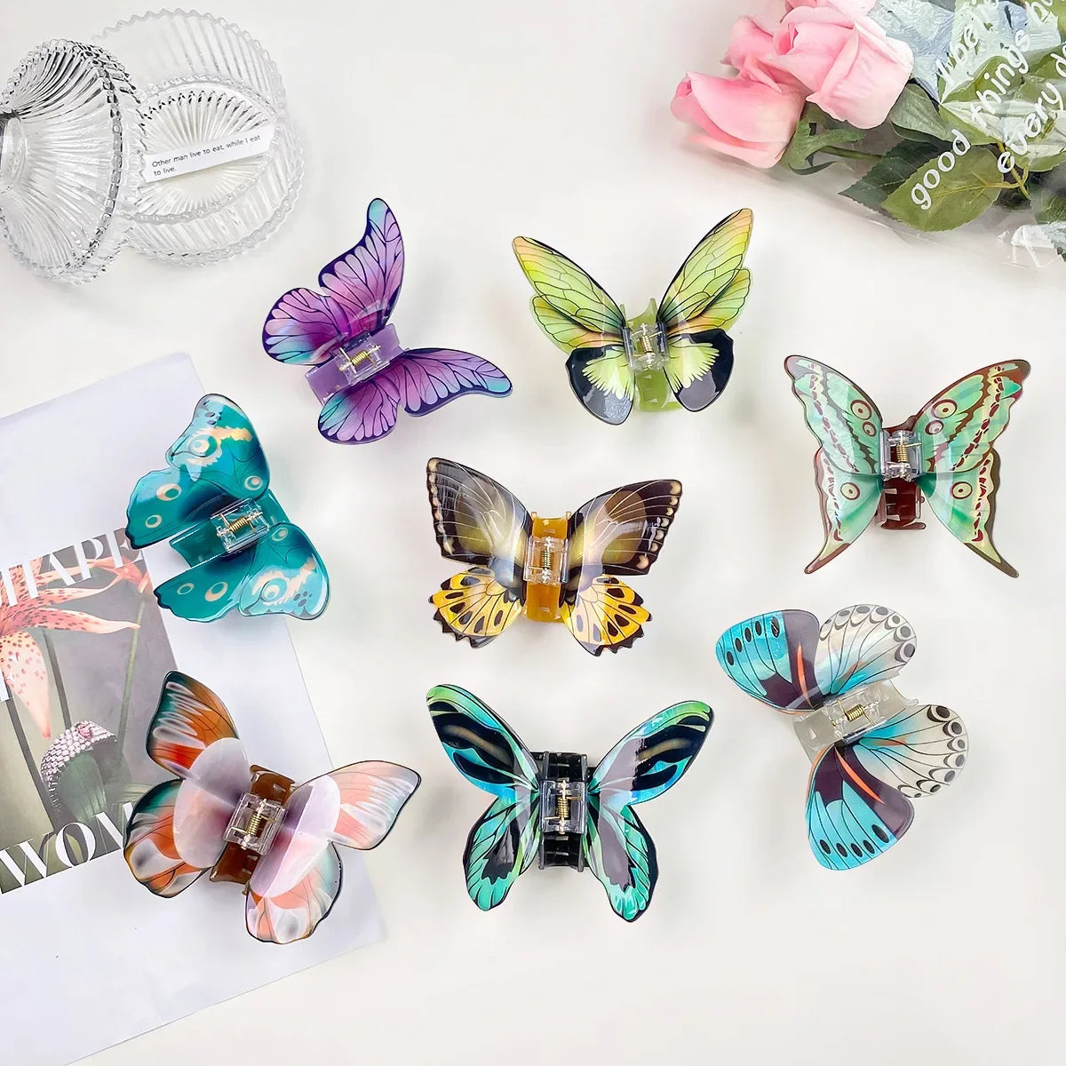 DuoShang Sweet Simulated Butterfly Hair Claw – Colorful Acrylic Hair Clip for Women