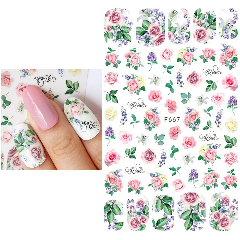 3D Butterfly & Flower Nail Art Stickers – Blue & Purple Decals for Manicure