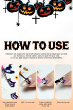 3pcs Halloween Nail Stickers – Pumpkin & Bat 3D Decals