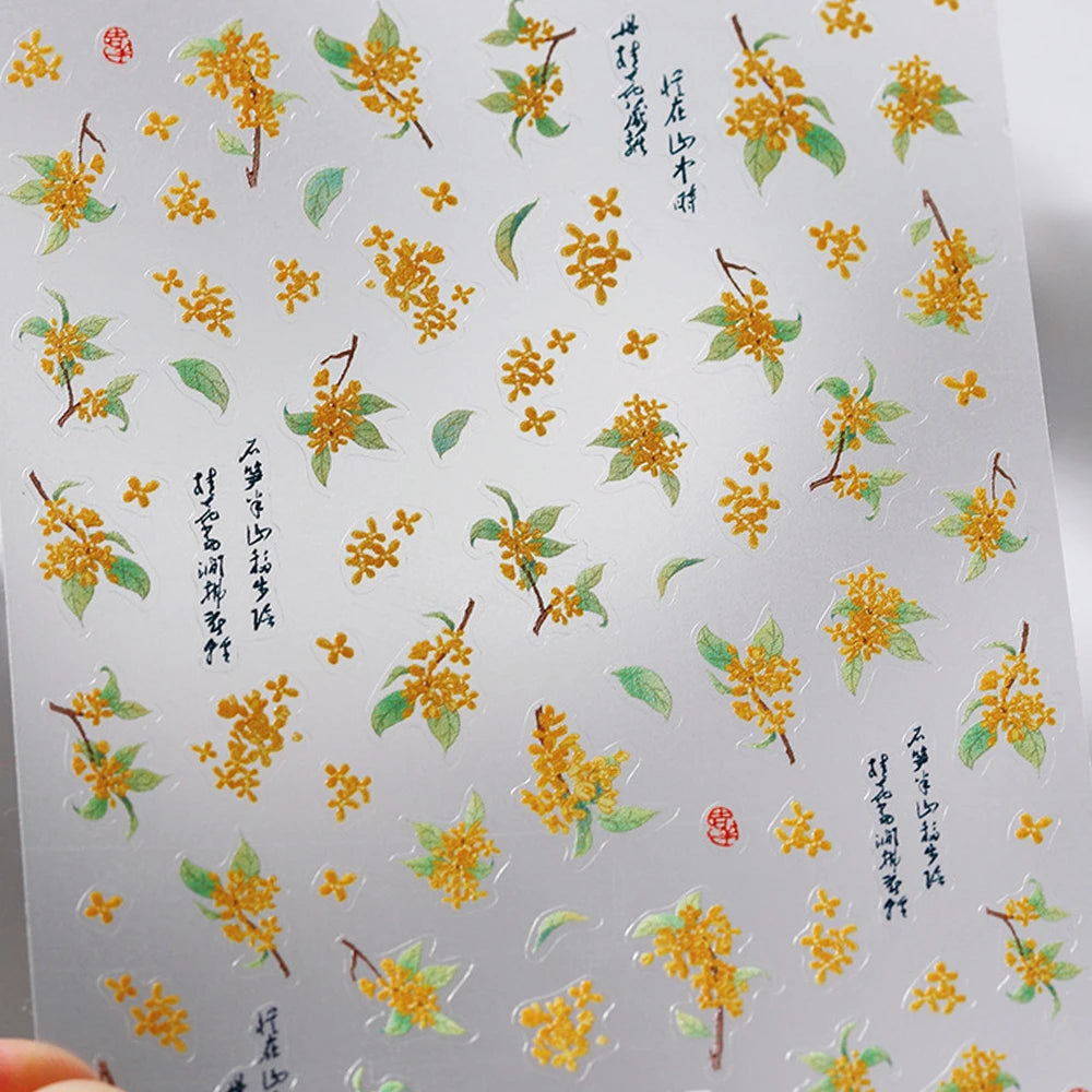 Autumn Maple & Ginkgo 5D Nail Art Stickers – Pumpkins, Ladybugs & Mushrooms