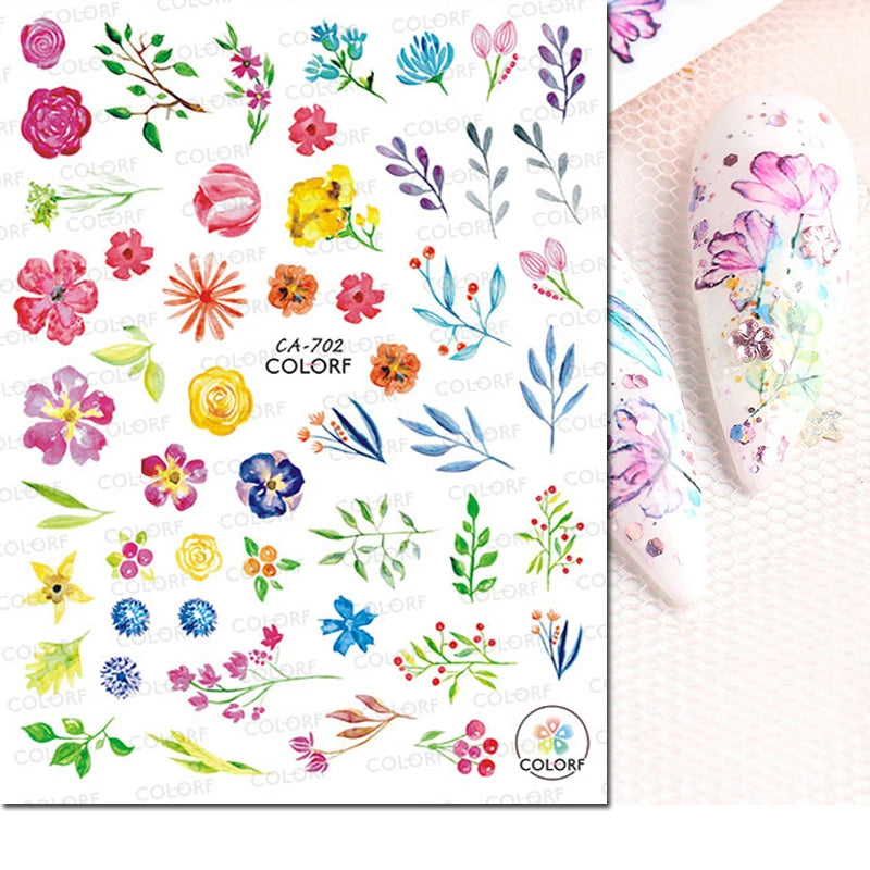 3D Butterfly & Flower Nail Art Stickers – Blue & Purple Decals for Manicure