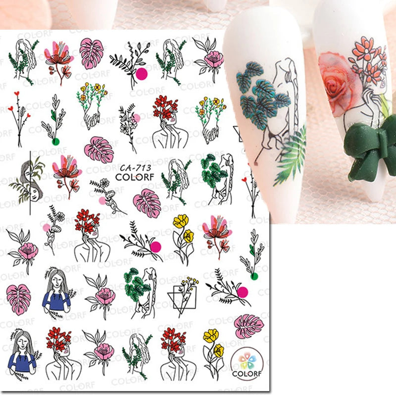3D Butterfly & Flower Nail Art Stickers – Blue & Purple Decals for Manicure
