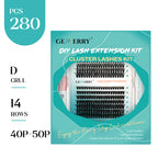 DIY Lash Extension Kit – 280 Clusters with Bond, Seal, Remover & Tweezers (40/50 Pack)