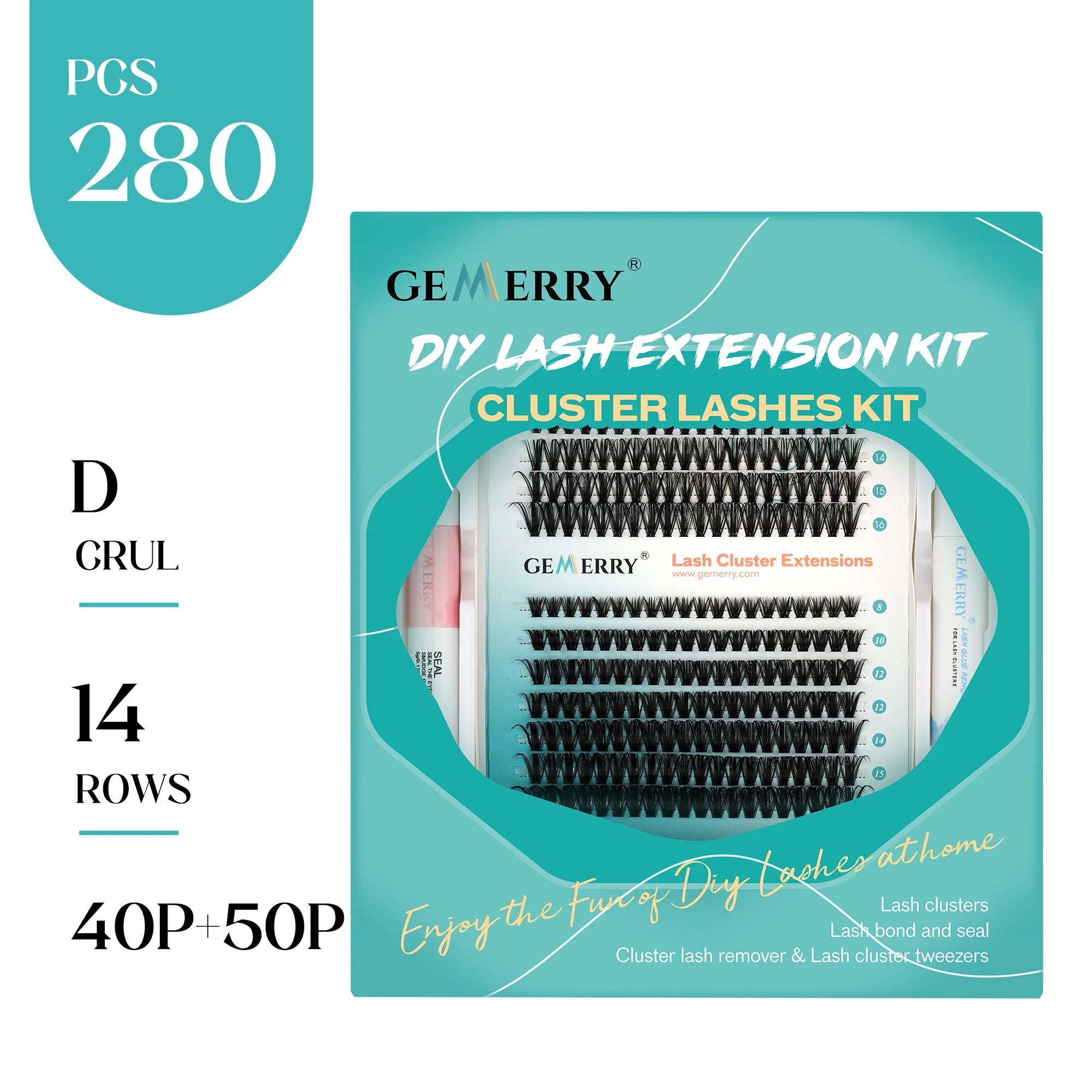 DIY Lash Extension Kit – 280 Clusters with Bond, Seal, Remover & Tweezers (40/50 Pack)