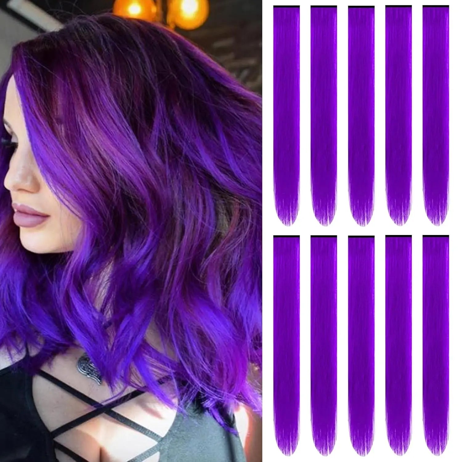 10 PCS 22" Colored Synthetic Hair Extensions – Straight Clip-In Highlights