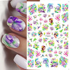 3D Butterfly & Flower Nail Art Stickers – Blue & Purple Decals for Manicure