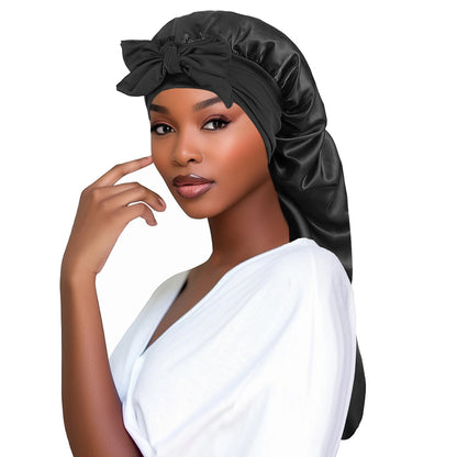Women’s Satin Sleeping Bonnet with Long Tail – Braid Hair Night Cap Head Cover for Sauna, Bathing & Shower Use