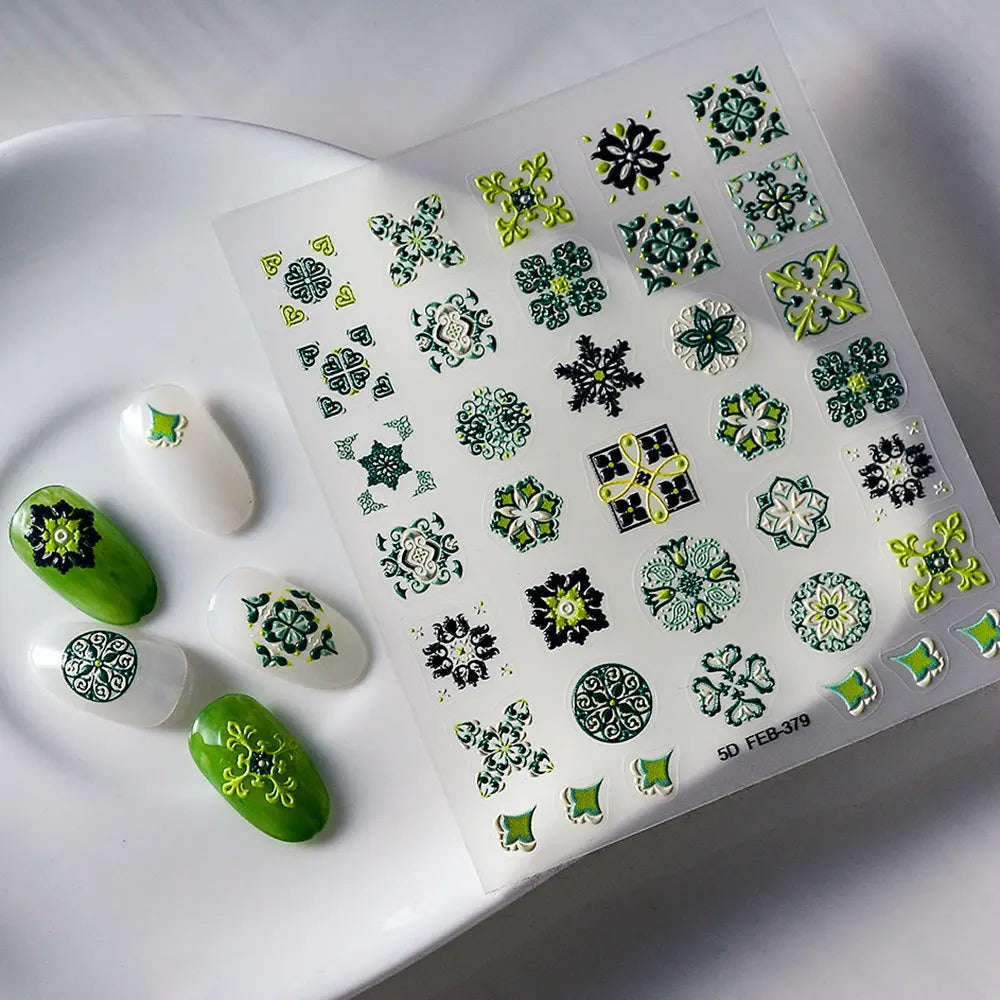 5D Bohemian Nail Stickers – Hand-Painted Ethnic Baroque Decals