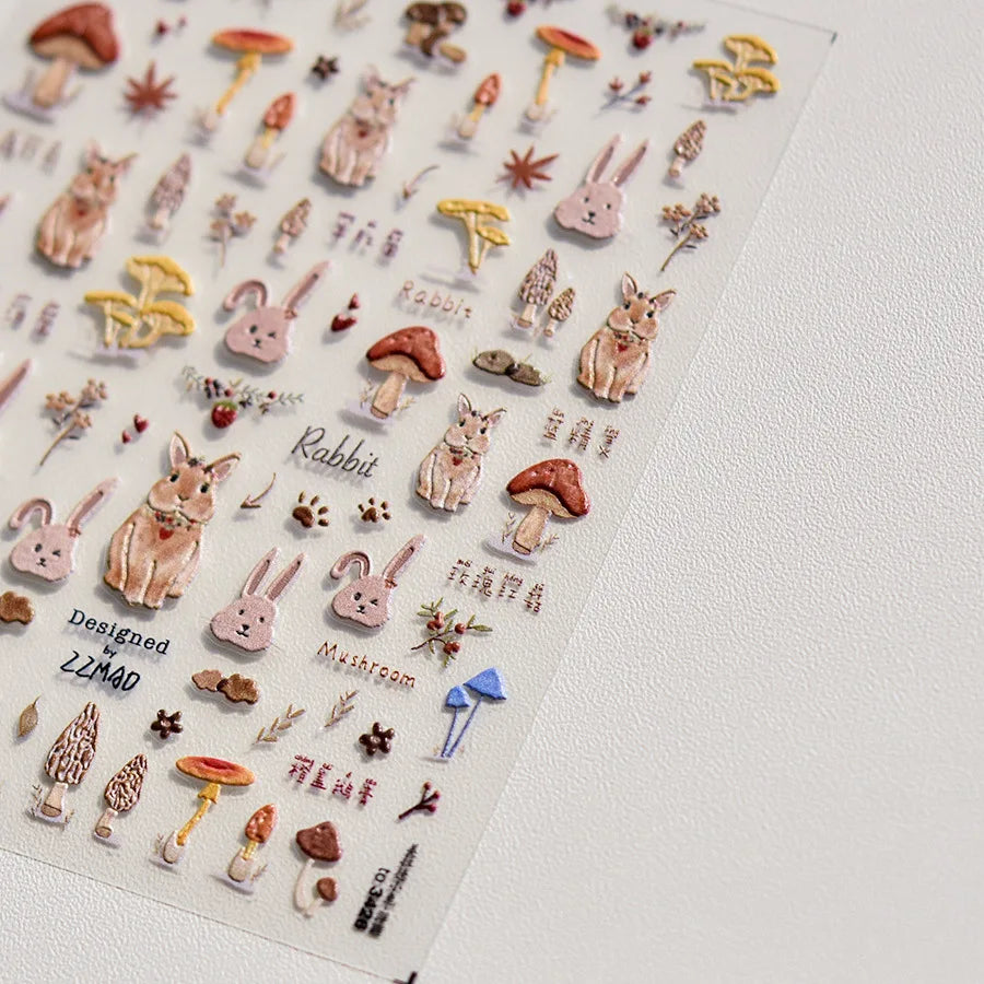 Autumn Maple & Ginkgo 5D Nail Art Stickers – Pumpkins, Ladybugs & Mushrooms