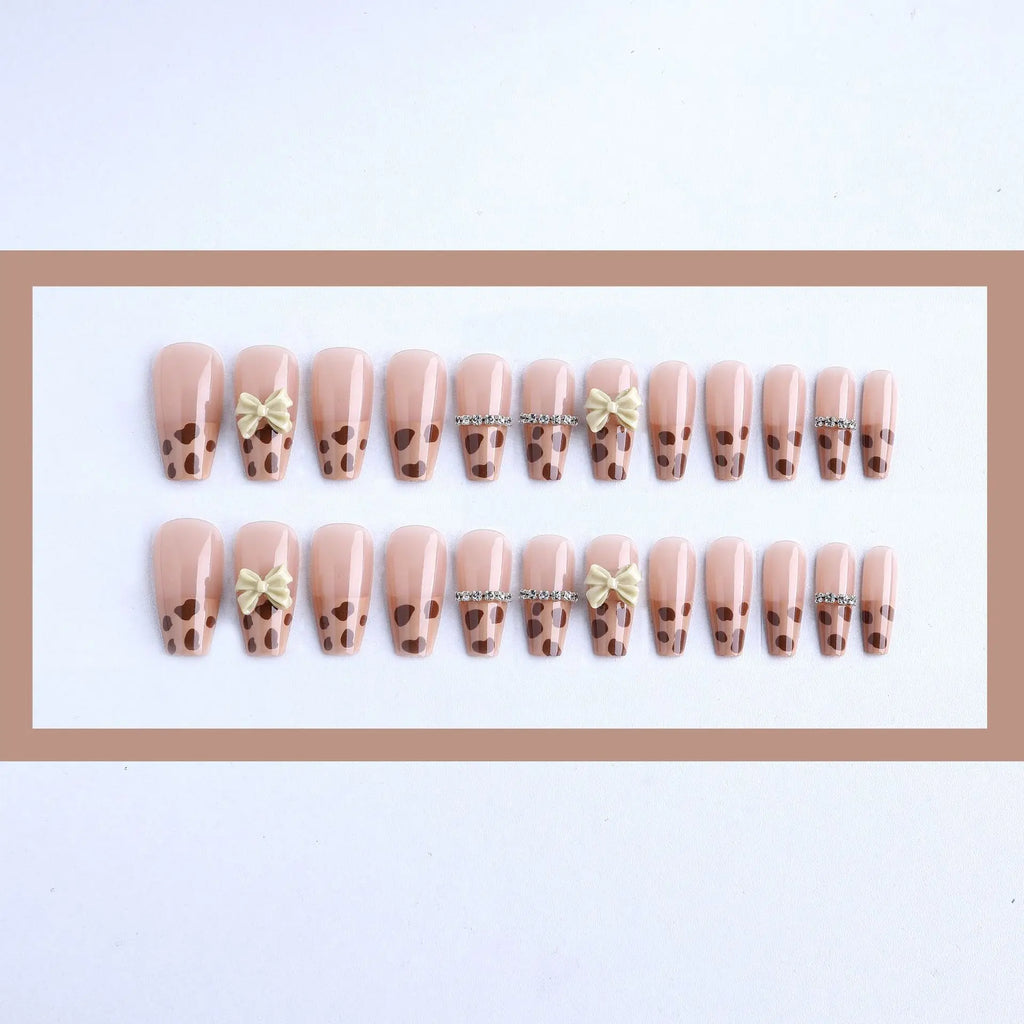 24Pc Leopard Chain Ballerina Press-On False Nails – Full Cover Reusable Tips