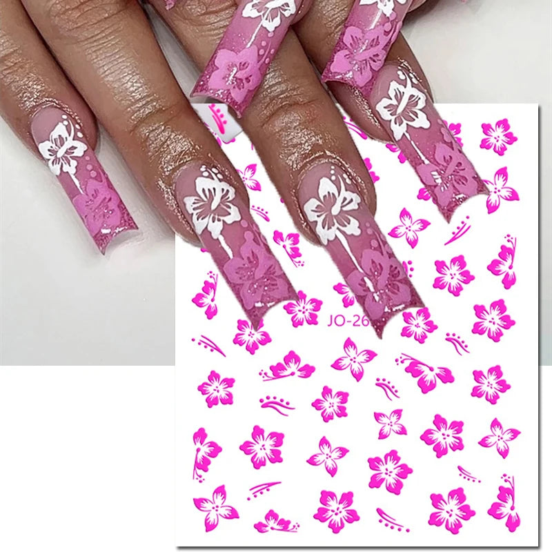 3D Y2K Hibiscus Floral Nail Stickers