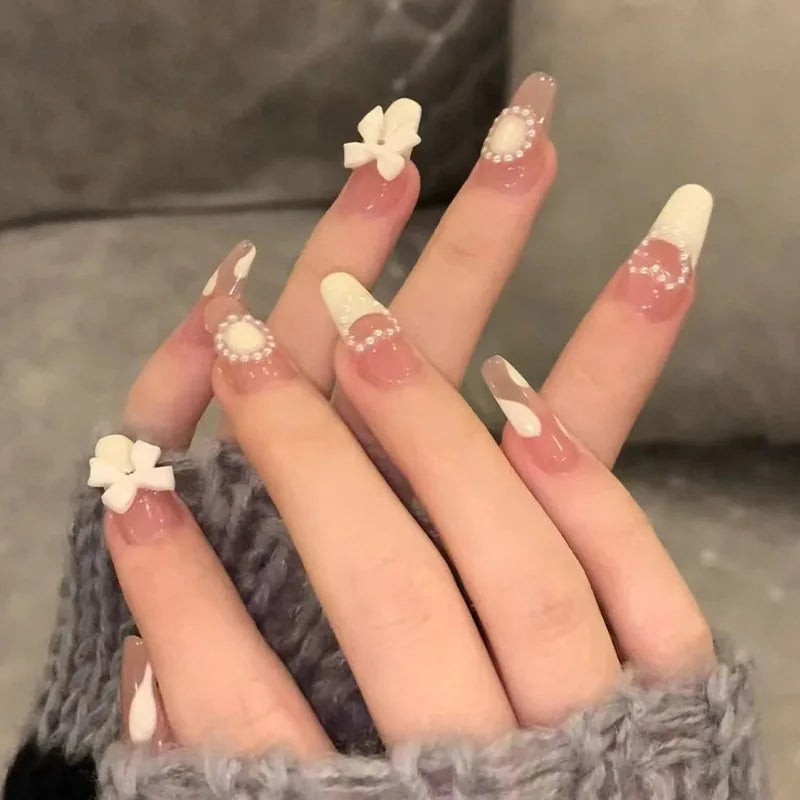 24Pc Leopard Chain Ballerina Press-On False Nails – Full Cover Reusable Tips