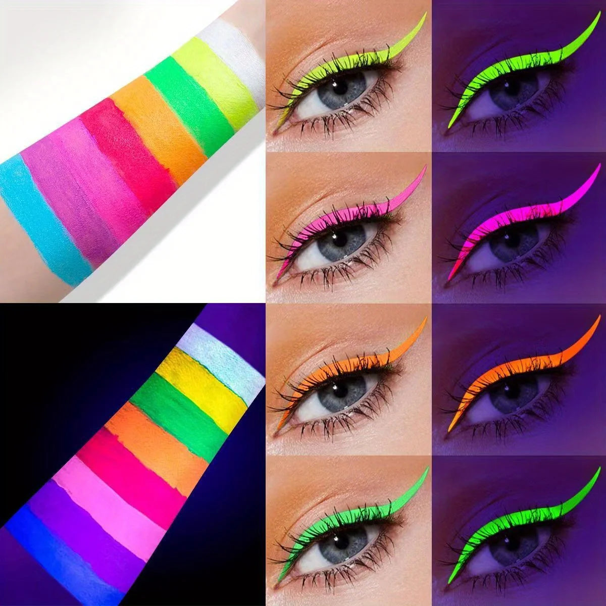 8-Color UV Glow Neon Liquid Eyeliner Set – Matte, Waterproof & Smudge-Proof High-Pigment Eye Makeup Pens