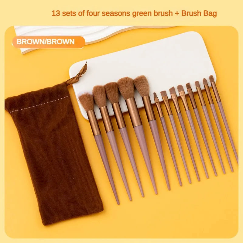 13PurpleFlower Holly Leaf Makeup Brush Set – Soft Hair Full Face Set with Powder, Highlight, Blush & Eyeshadow Brushes