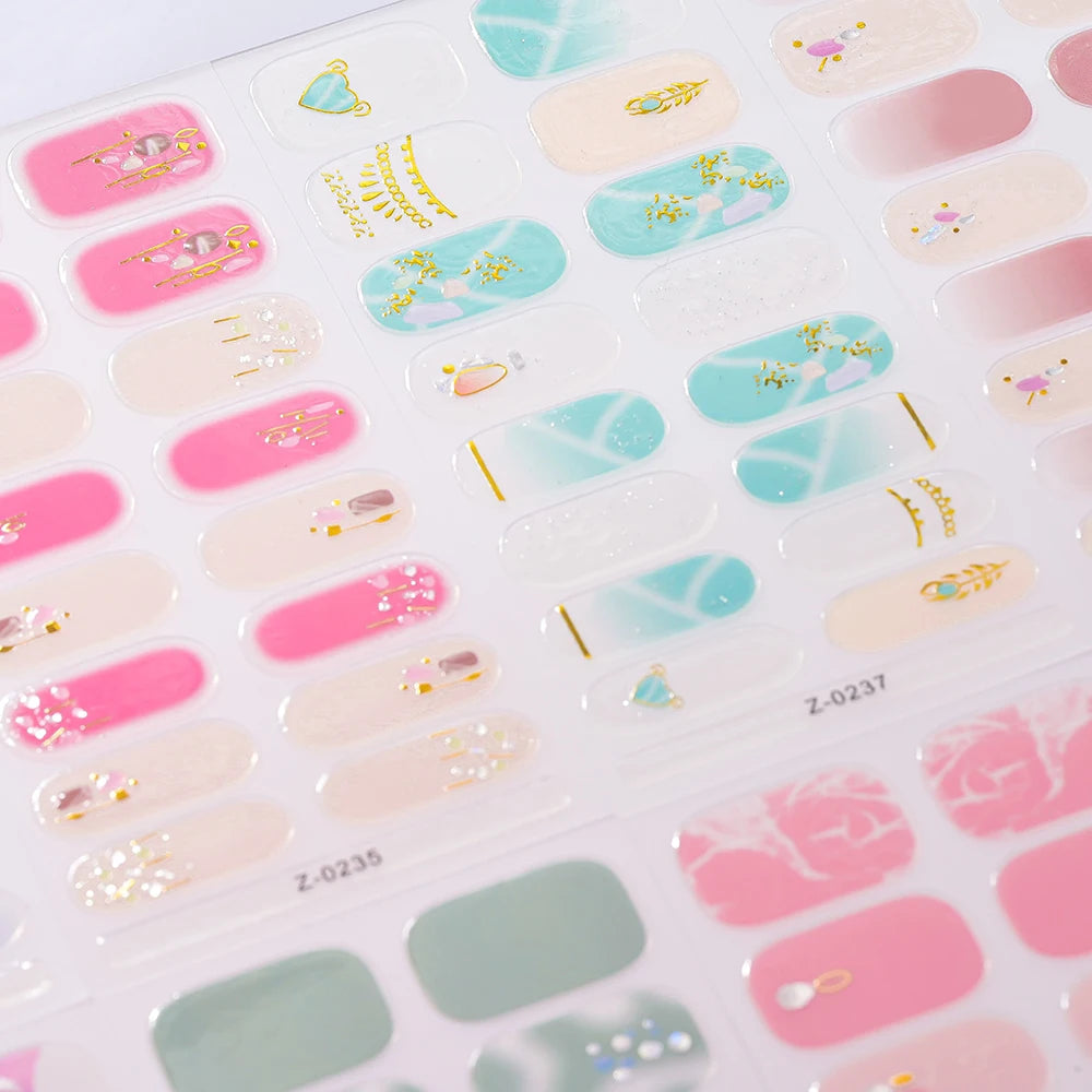 Dopamine Color 5-Sheet Nail Sticker Set – 80 Tips, 3D Foil & Line Full-Cover Wraps