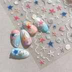 1 Sheet 5D Summer Seashell Nail Stickers – Starfish & Conch Decals