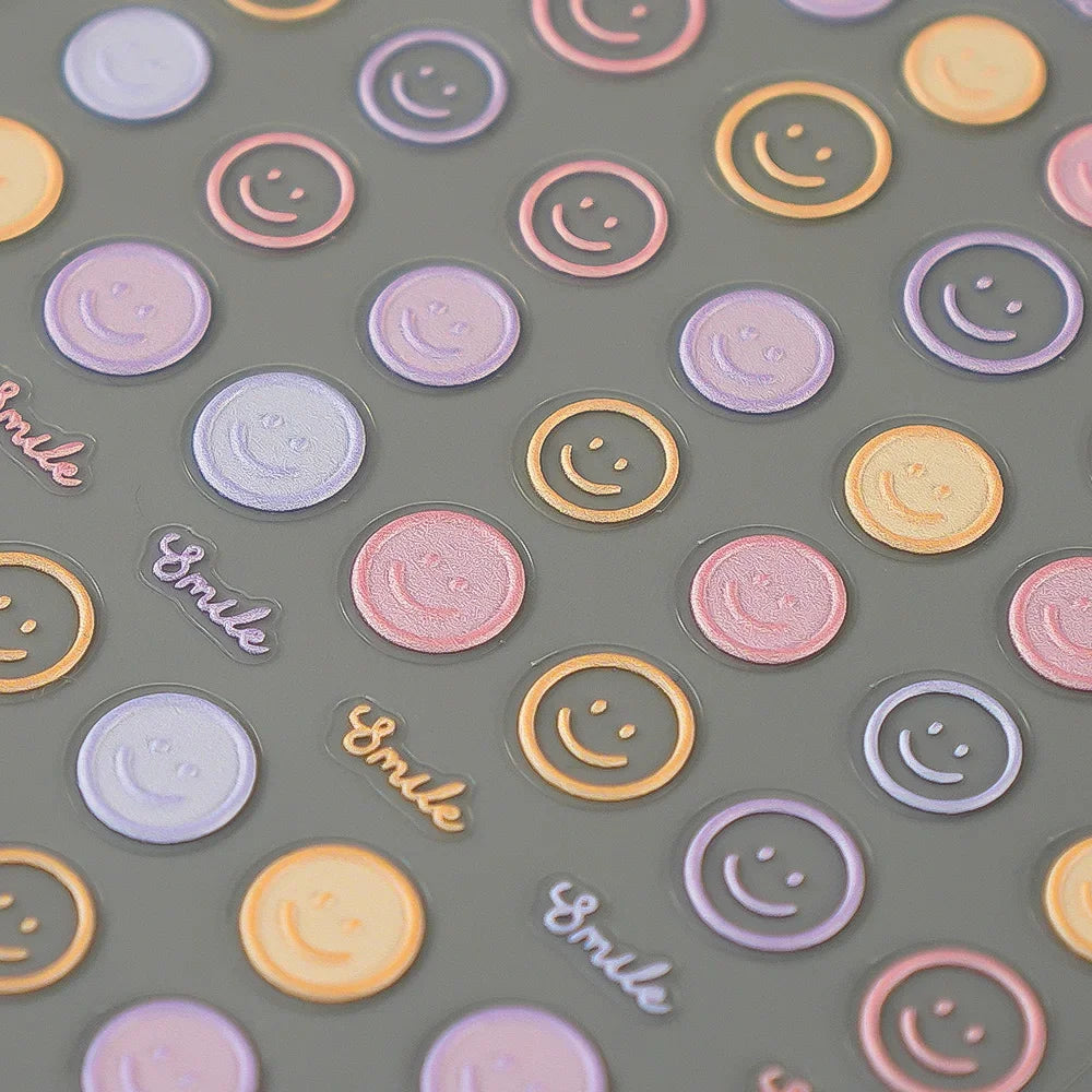 5D Smiley Face Nail Stickers – Embossed Japanese Macaron Decals