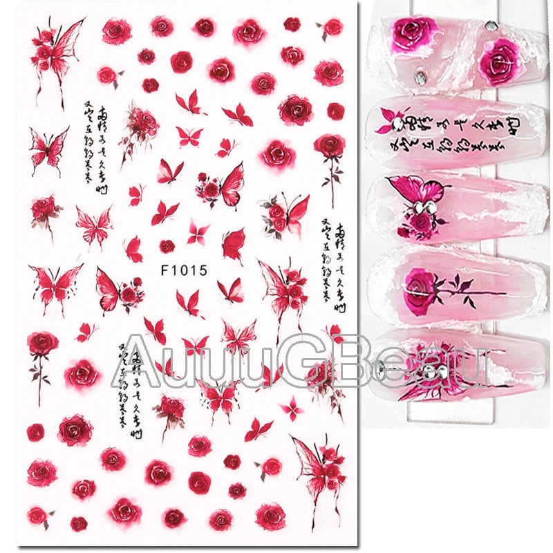 3D Floral & Butterfly Nail Art Stickers Decals