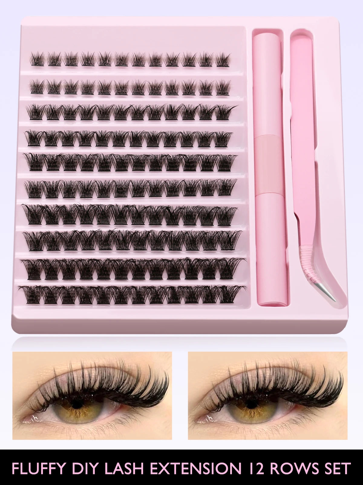 DIY Eyelash Cluster Extension Kit with Tweezers & Waterproof Lash Bond