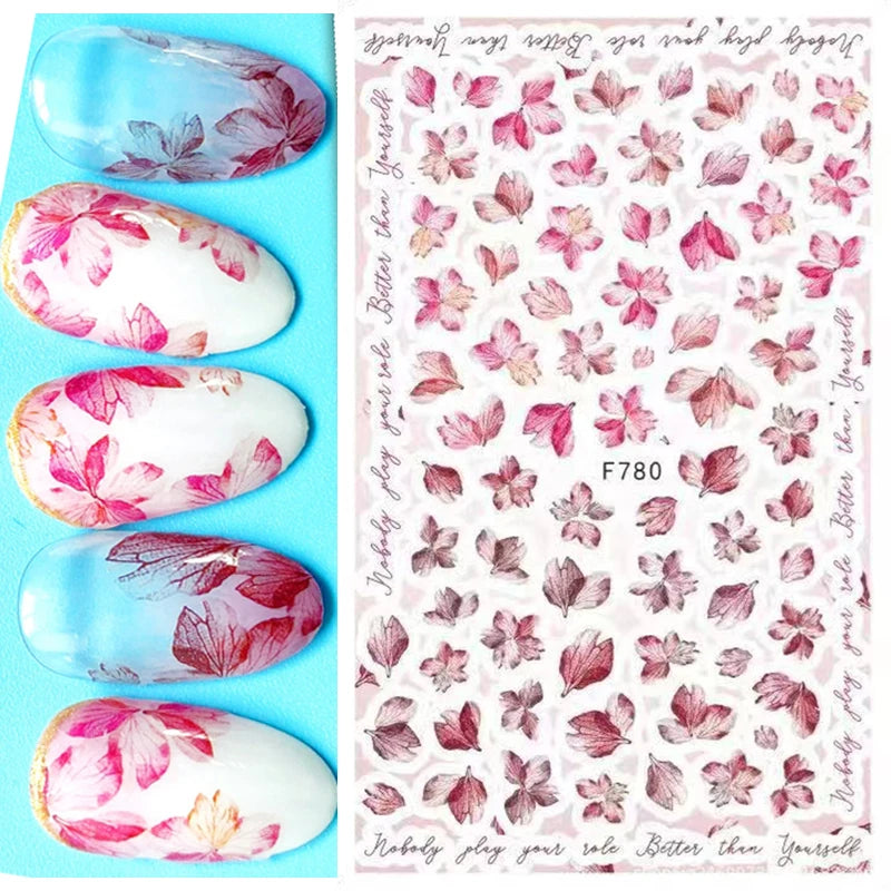 3D Butterfly & Flower Nail Art Stickers – Blue & Purple Decals for Manicure