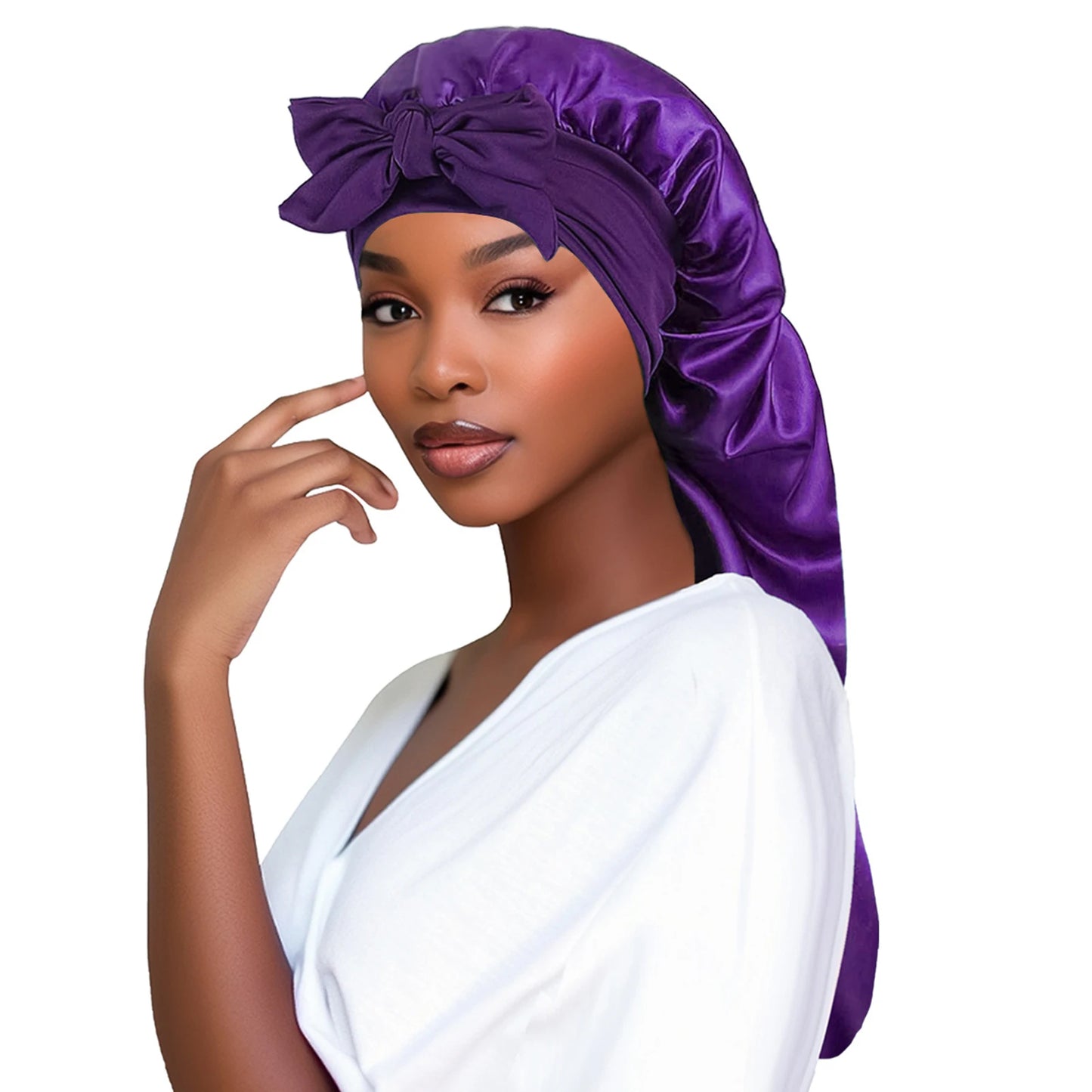 Women’s Satin Sleeping Bonnet with Long Tail – Braid Hair Night Cap Head Cover for Sauna, Bathing & Shower Use