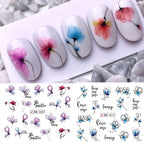 12PCS Summer Ink Flower Nail Art Stickers – Blooming Leaves Water Decals