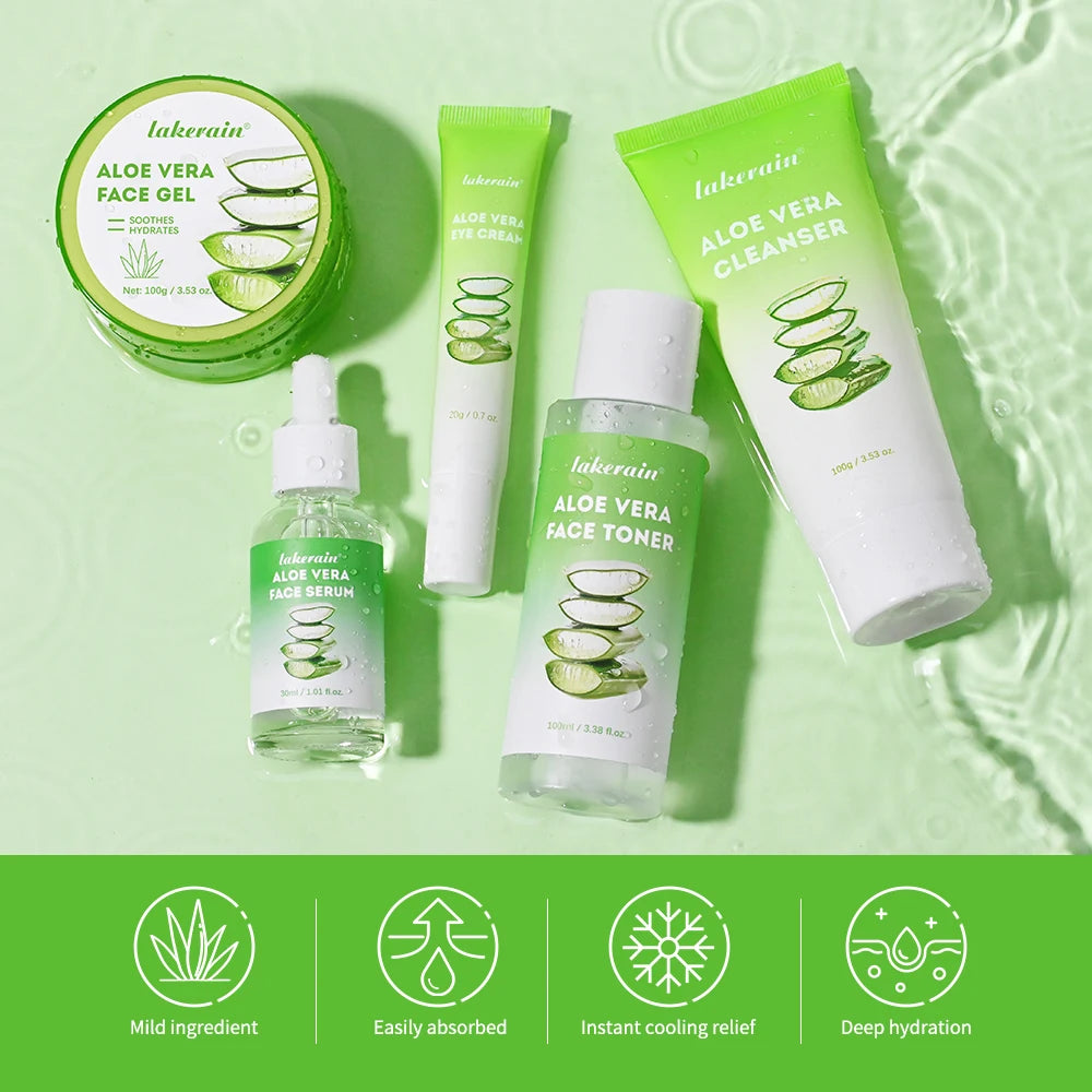 Aloe Vera Skin Care Set – Cleanser, Toner, Serum & Lip Balm (6 pcs) | Deep Hydration & Smooth Skin