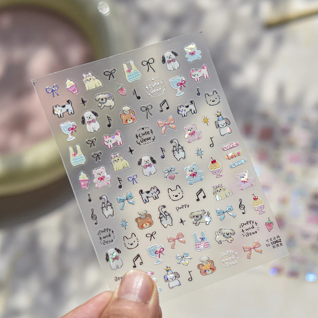 1 Sheet Cute Animal Nail Stickers – Dog, Cat, Bear & Rabbit Decals