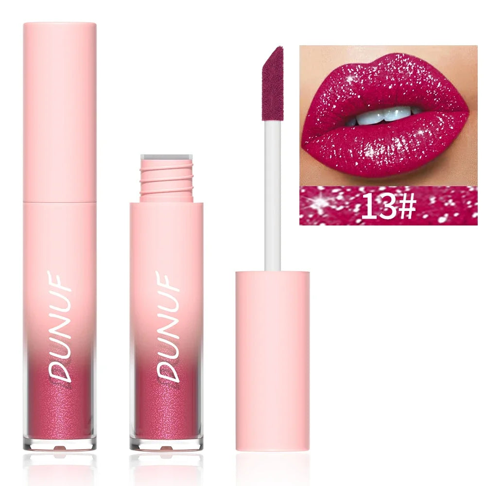 Diamond Glitter Liquid Lip Gloss – Long-Lasting, Waterproof, Non-Stick, Metallic Shine