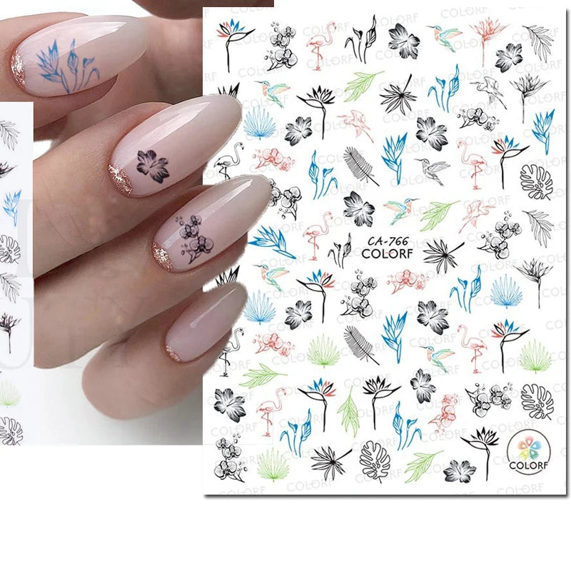 3D Butterfly & Flower Nail Art Stickers – Blue & Purple Decals for Manicure
