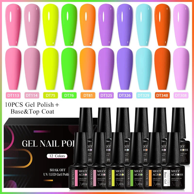 MEET ACROSS 12pcs Macaron Gel Nail Polish Set – UV Soak Off Manicure Kit
