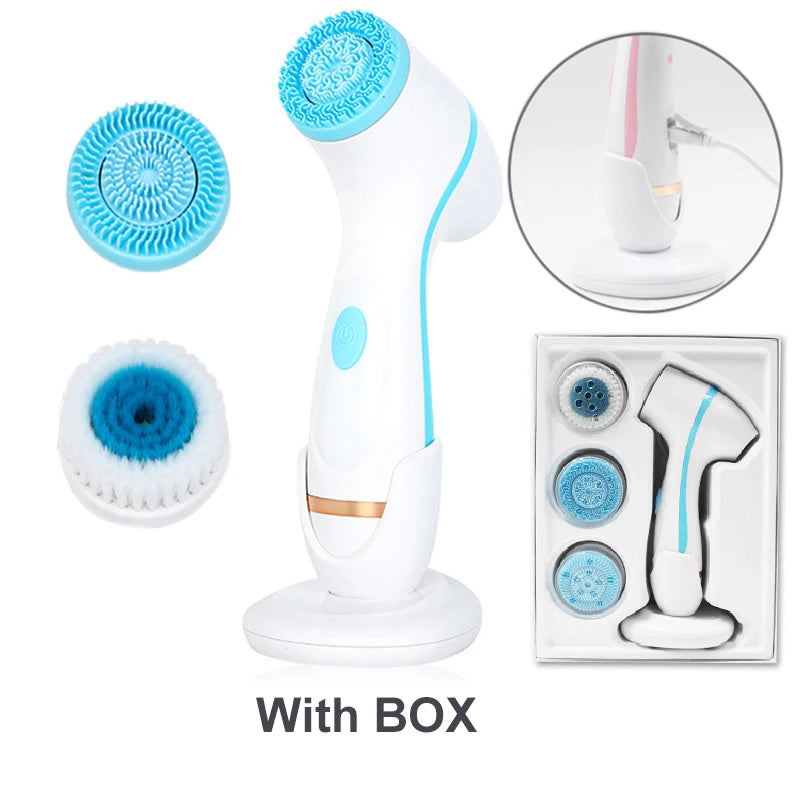 3-in-1 Ultrasonic Electric Facial Cleansing Brush – Sonic Rotating Massager & Galvanic Blackhead Remover Tool