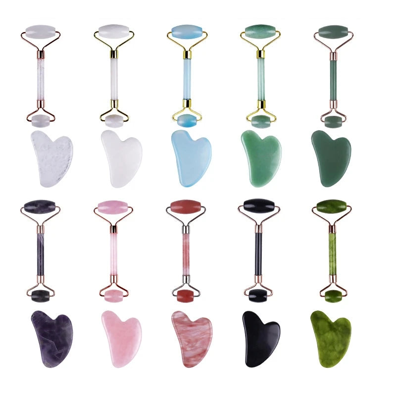 Natural Jade Gua Sha & Roller Massage Set