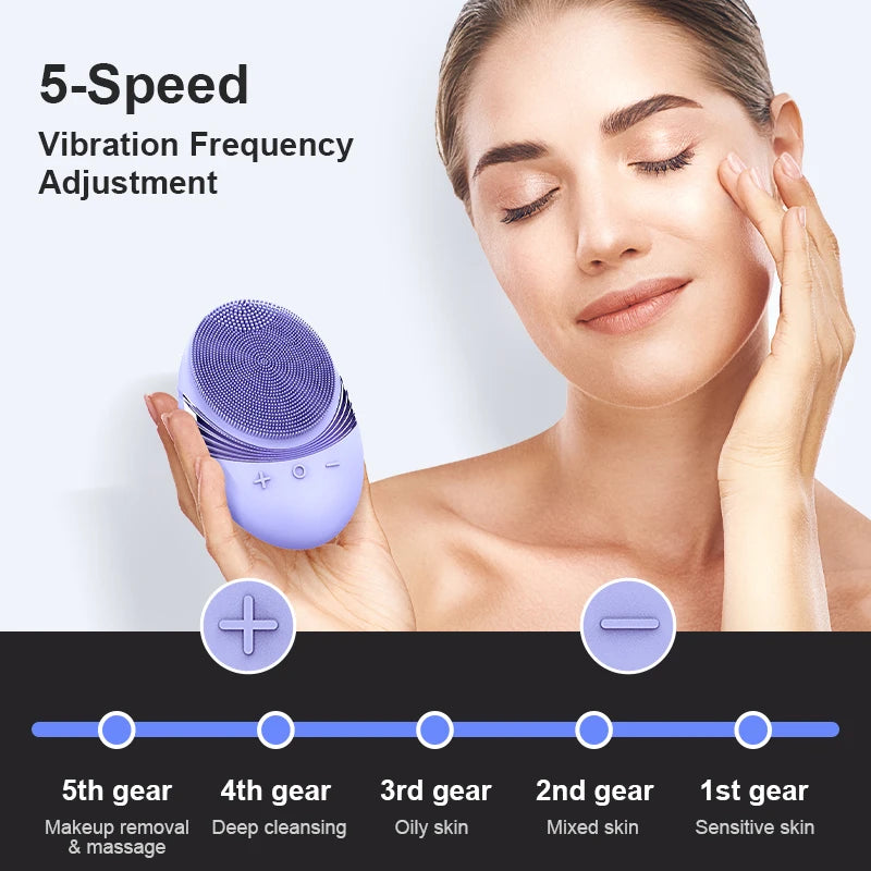 Rechargeable Silicone Facial Cleansing Brush – Waterproof Face Scrubber with 5 Modes for Deep Electric Face Cleaning