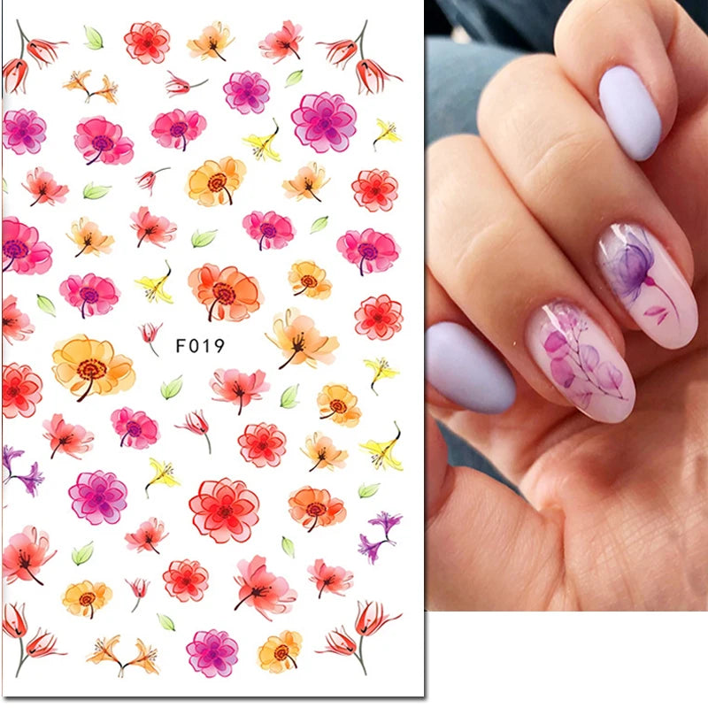 3D Y2K Hibiscus Floral Nail Stickers