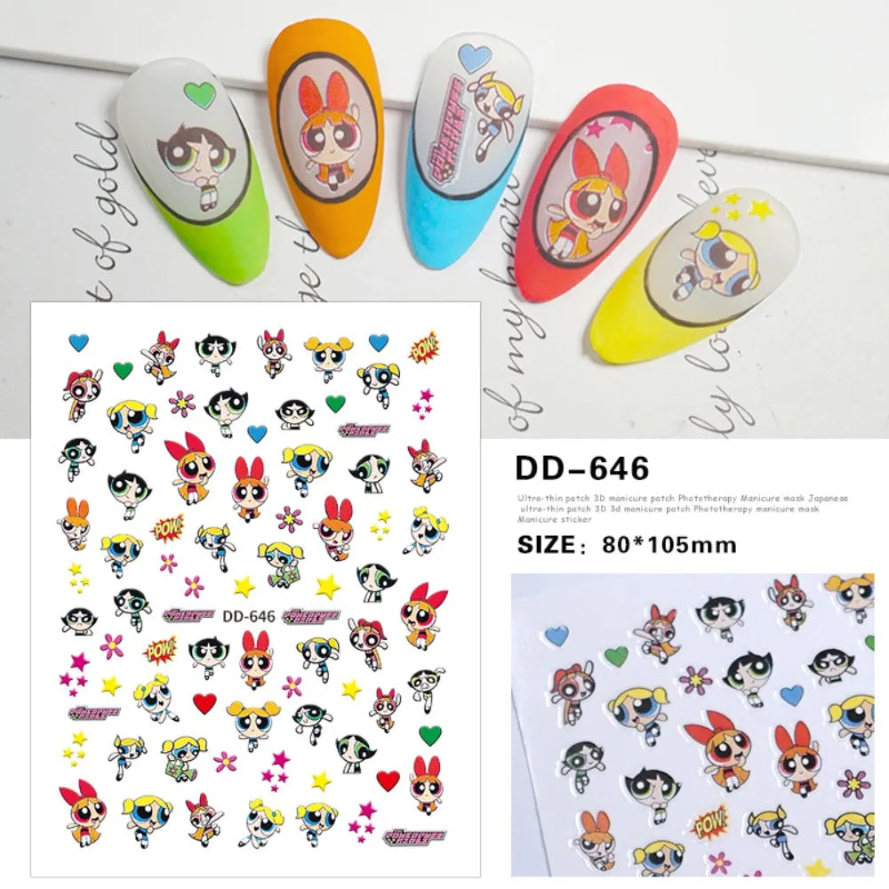 Kawaii Powerpuff Girls Nail Stickers – Cartoon Anime Nail Decals
