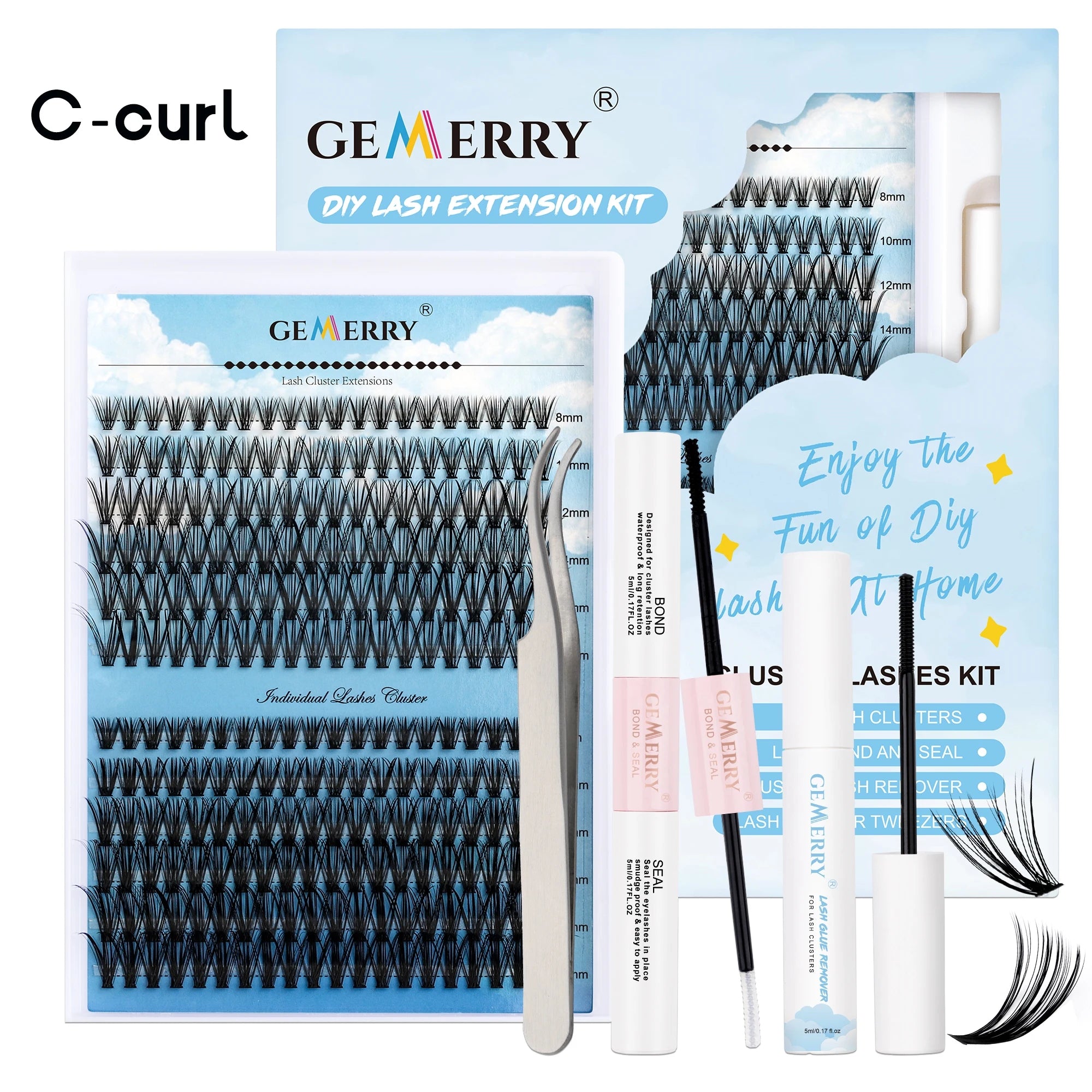 DIY Lash Extension Kit – 280 Clusters with Bond, Seal, Remover & Tweezers (40/50 Pack)