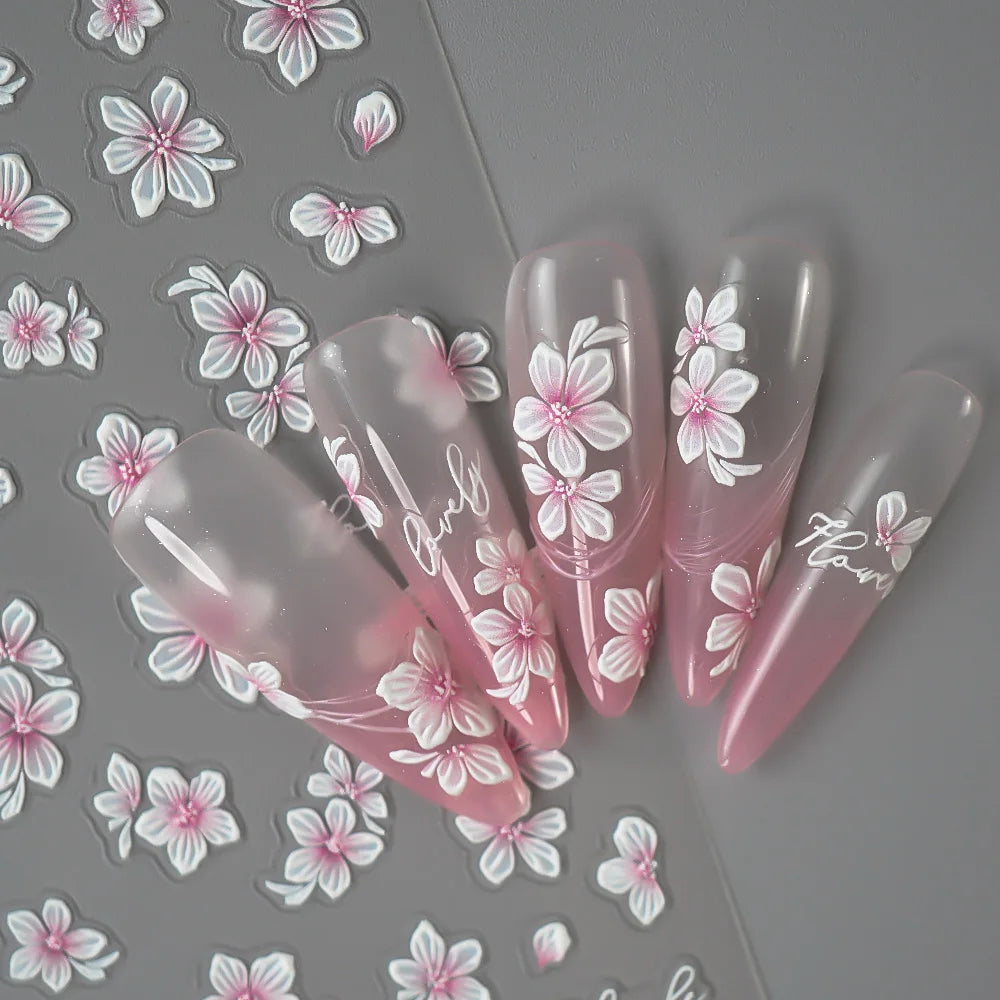 5D Spring Flower Nail Stickers – Embossed Floral Manicure Decals