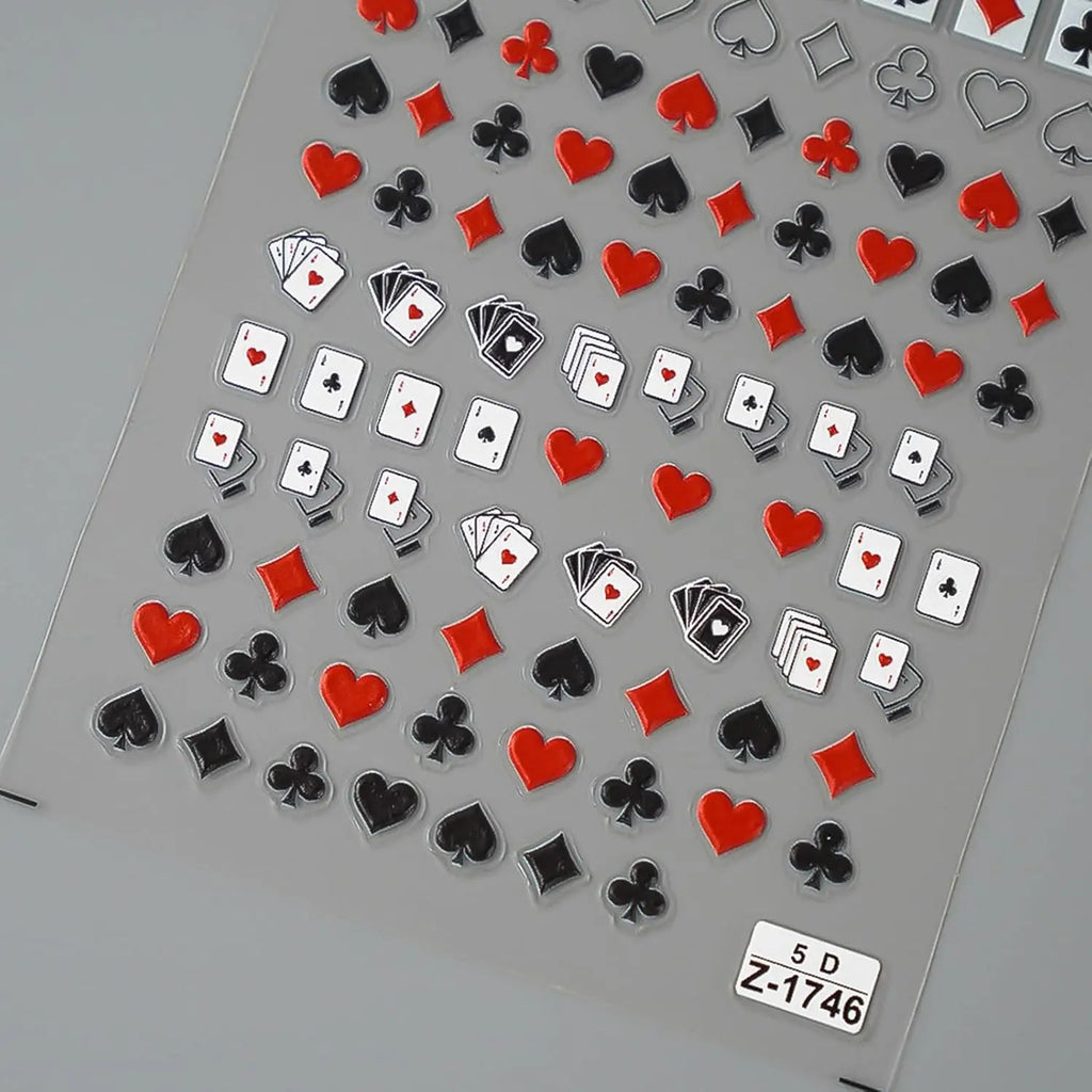 5D Poker Nail Stickers – Embossed Playing Card Design Decals